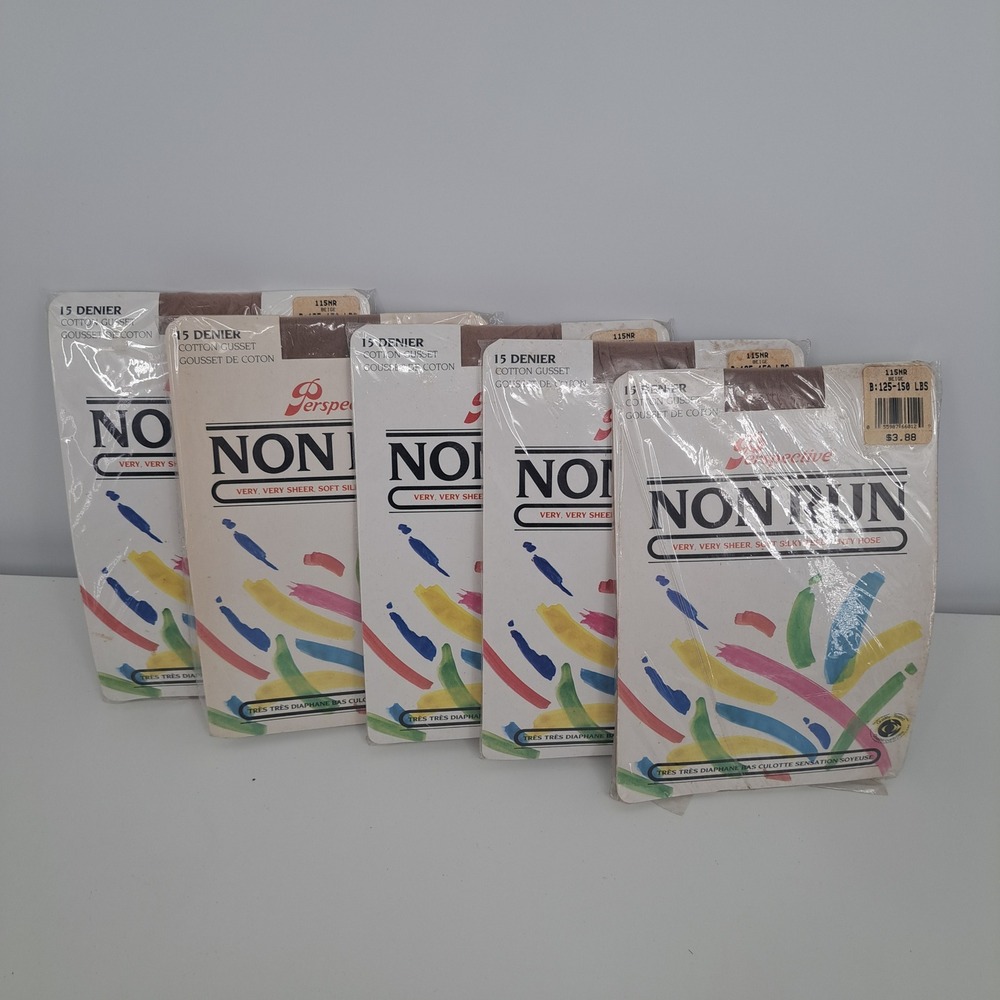 VTG Lot 5 Perspective Non Run Sheer Pantyhose 15 Denier Beige Size B Retro NIP